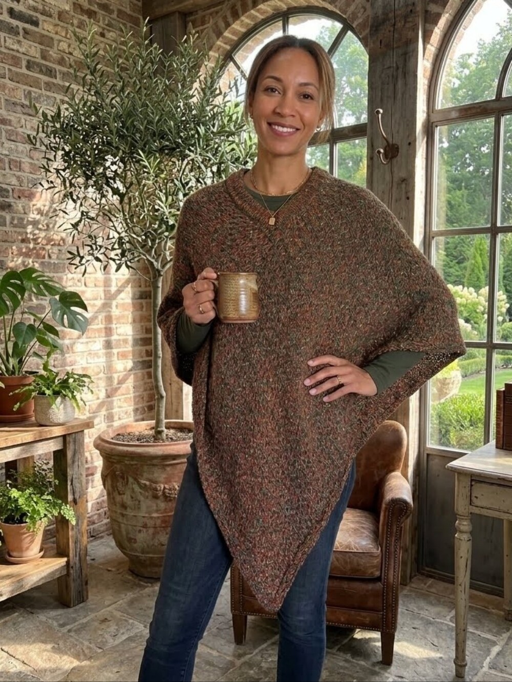 Chico's Knit Multicolor One-Size Shimmer Lurex Poncho.